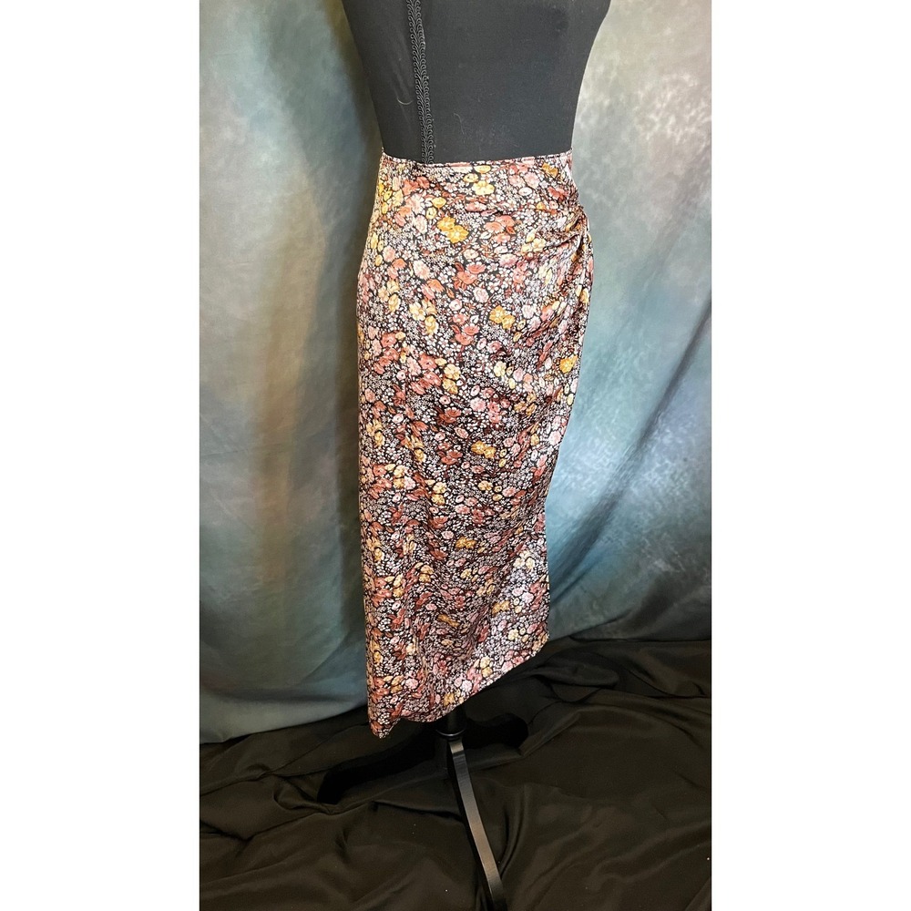 Abercrombie & Fitch Ruched Floral Midi Skirt Womens Size Small Brown Pink Yellow - Picture 4 of 8